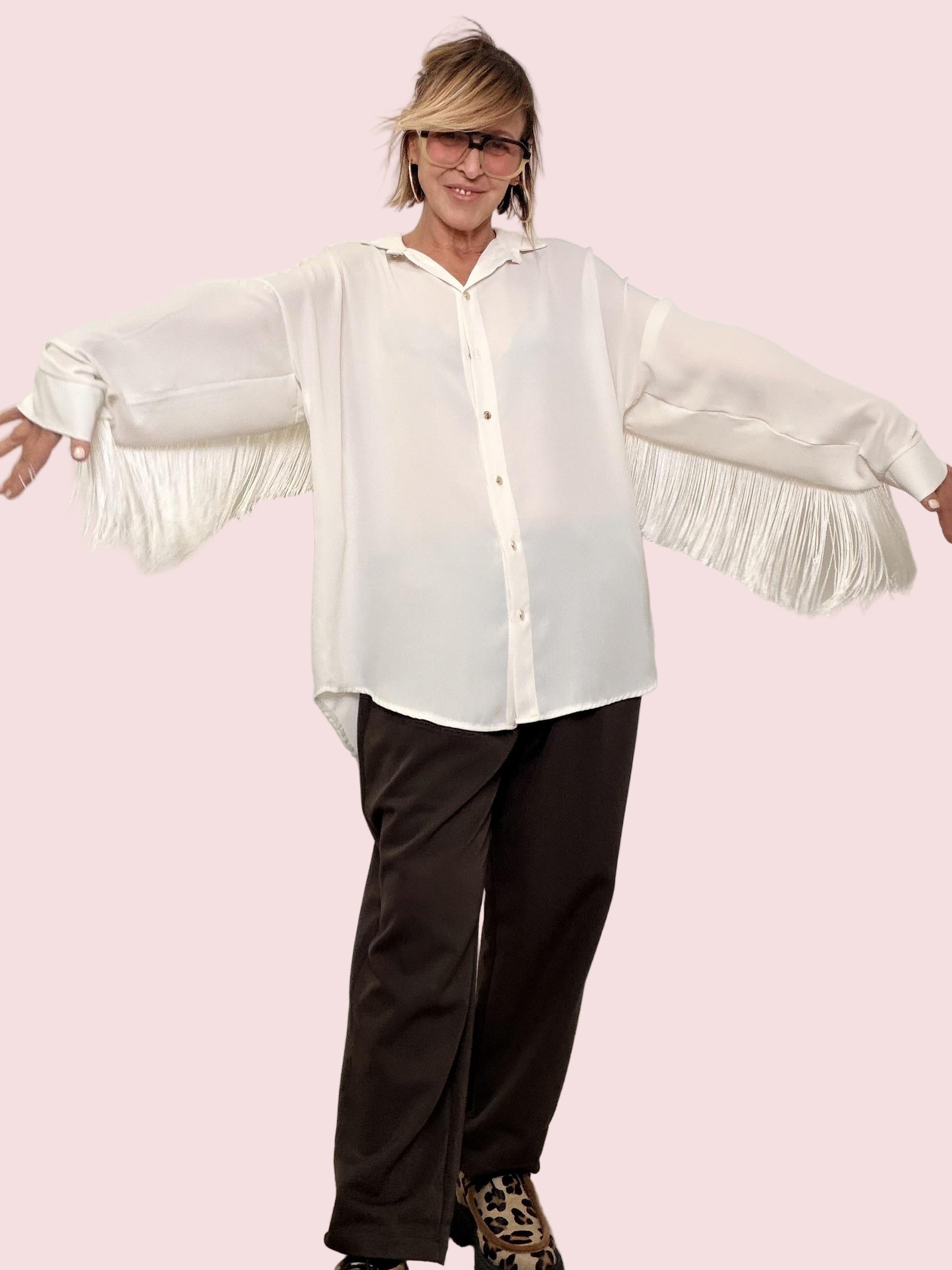 SUSY STAR - Camicia Fringe Flow  scenografica, fluida e super divertente STS7315/ LATTE SUSY STAR 
