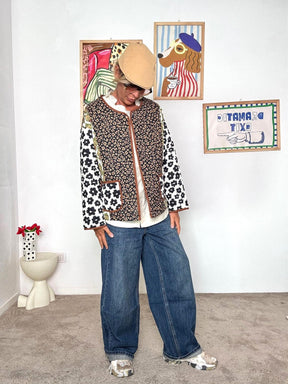 FEMALE - Giacca Patchwork Unisex Fantasia Floreale e Animalier  Stile Creativo G11867/ NERO FEMALE 