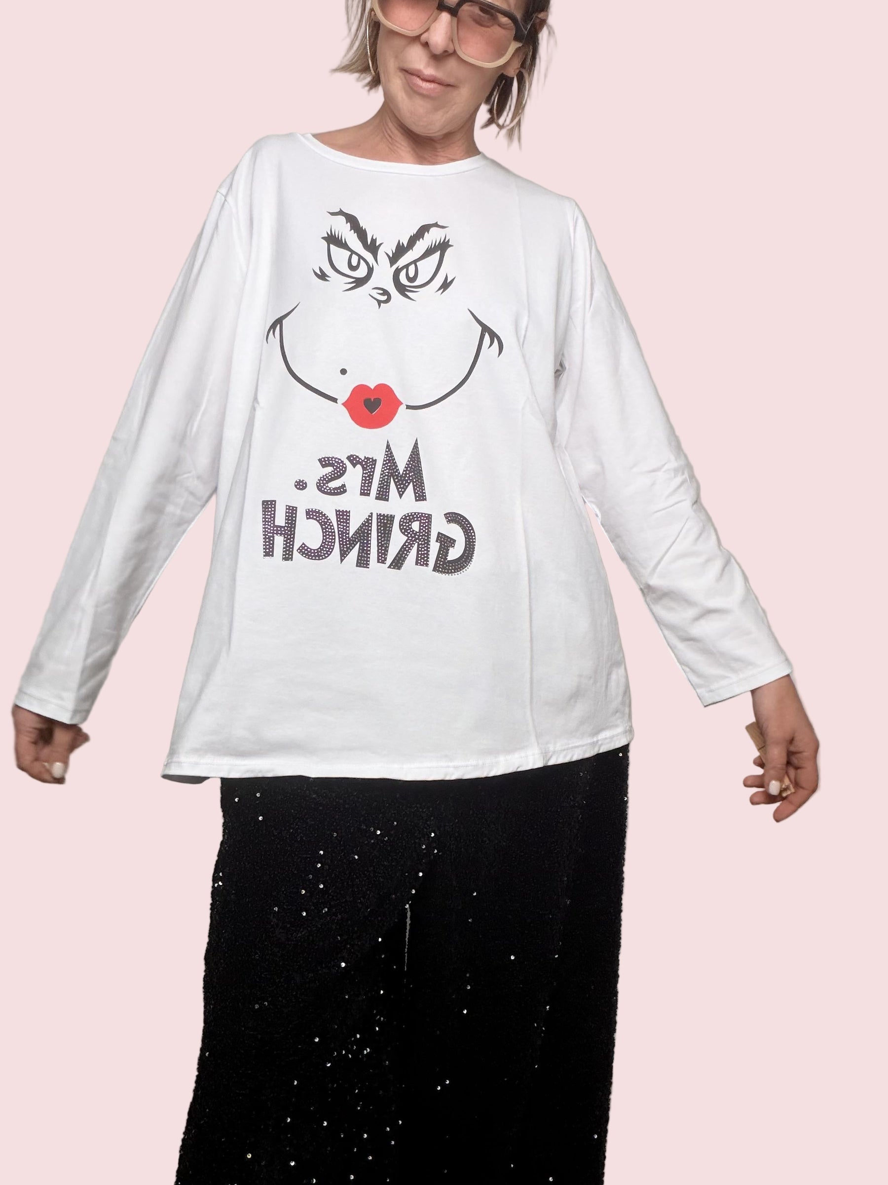 SUSY STAR - T shirt Mrs Grinch  ironica, morbida e super natalizia STL08NAT / BIANCO SUSY STAR 