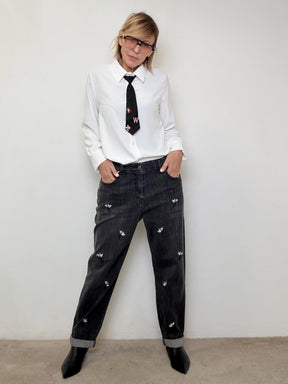 DEJA VU - Jeans Flower Rebel A25LH209/ NERO DEJA VU 