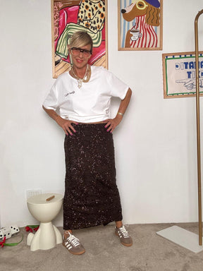 DEJA VU - Gonna Lunga MORO con Paillettes  Elegante, Brillante e Versatile A25RU301 / MORO DEJA VU 