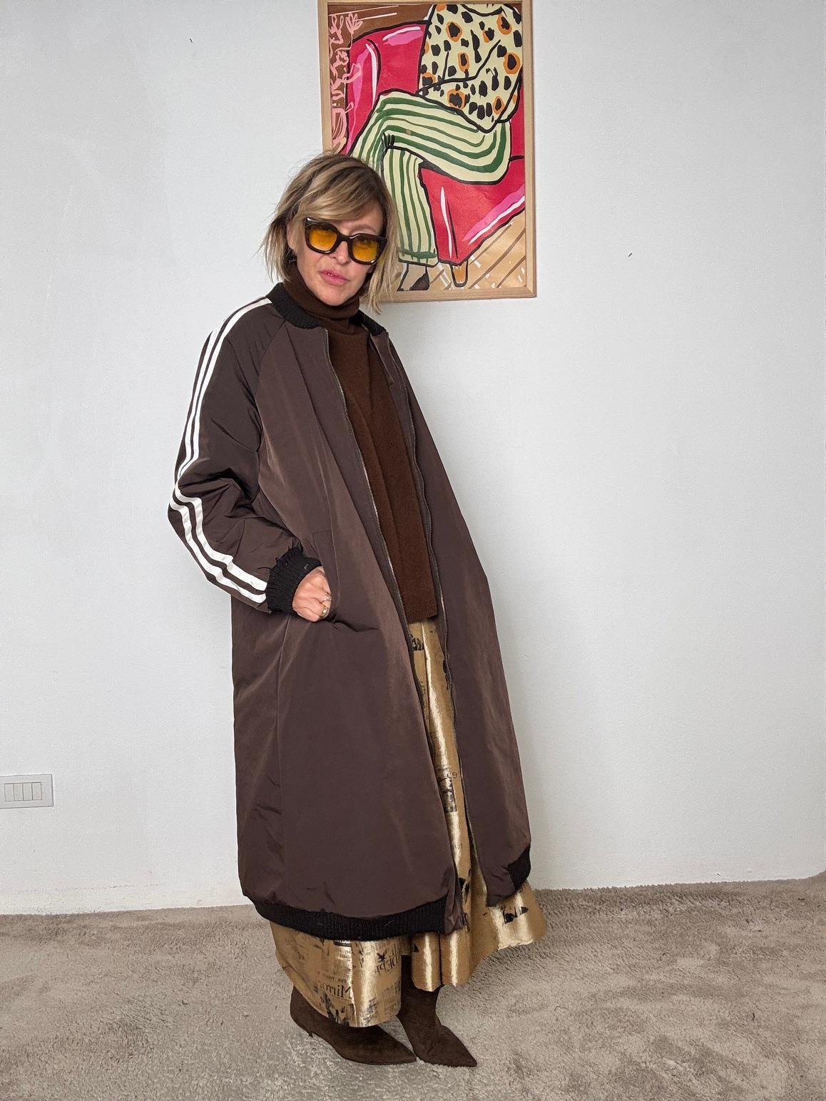 SOUVENIR - Bomber lungo over con bande laterali D38N1260/ MORO SOUVENIR 