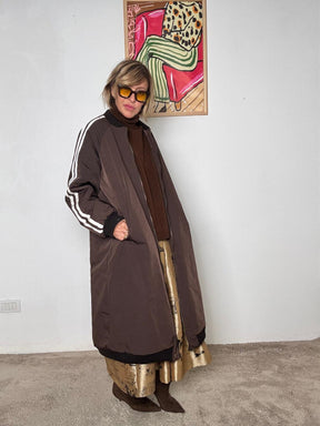 SOUVENIR - Bomber lungo over con bande laterali D38N1260/ MORO SOUVENIR 