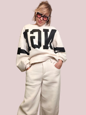 Pantalone wide fit super comfy effetto nuvola M38F1299/ PANNA SOUVENIR 