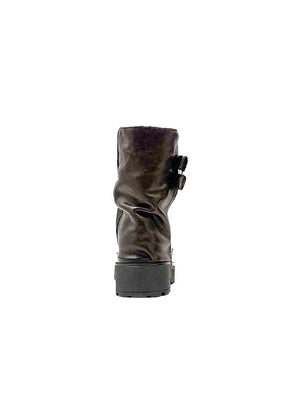 Tronchetto biker in pelle con fibbie DF-117/ NERO DIVINE FOLLIE 