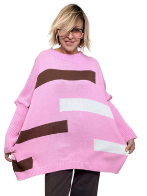 FEMALE - MAGLIA OVER FANTASIA GEOMETRICA  ARTE ADDOSSO, COMFORT GARANTITO 8056/ ROSA FEMALE 