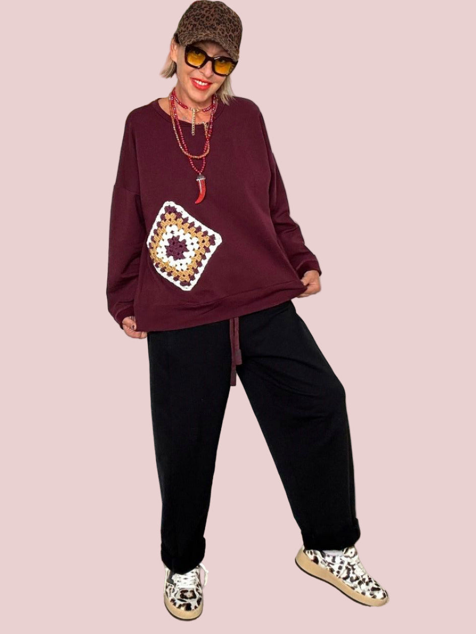 DEJA VU - Felpa over con tasca crochet  Comoda, creativa e super cool vino A25RU414/ VINO DEJA VU 