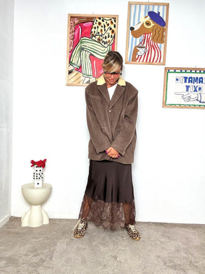 FEMALE - Giacca in panno con collo in contrasto cavallino   Eleganza calda e senza tempo WM2539/ MORO FEMALE 