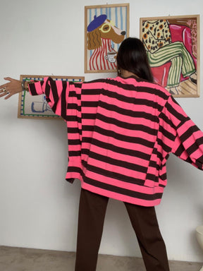 FEMALE_ Felpa a righe<BR/> R51205/ RIGA M-FUCSIA FEMALE 