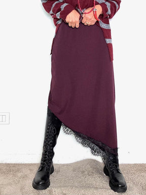 DEJA VU - Gonna lunga in punto Milano con bordo in pizzo vino A25FL301/ VINO DEJA VU 