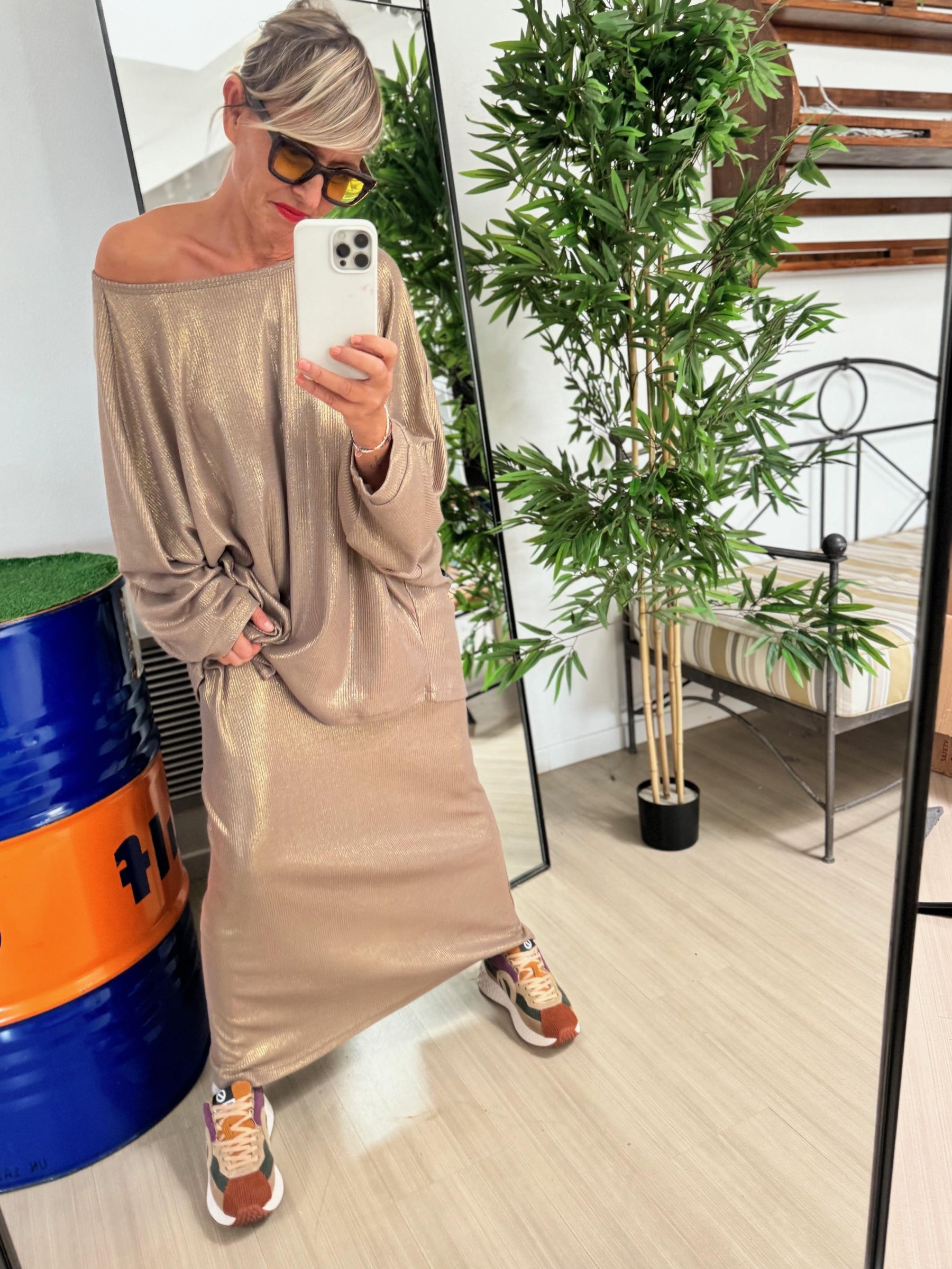 DEJA VU - MAGLIA OVER  COSTINA LAMINATA - ORO AP401/ ORO DEJA VU 