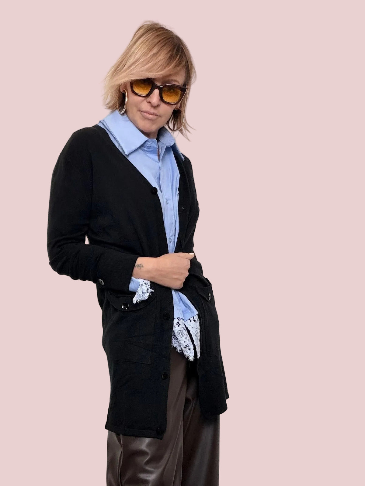 Cardigan lungo con tasche utility ZM1599/ NERO FEMALE 