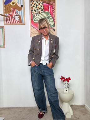 SOUVENIR - Giacca Doppiopetto a Quadri con Spille Vintage F38X0145/ FANTASIA SOUVENIR 