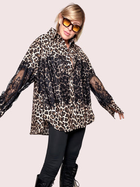 FEMALE - Camicia Over Animalier con Pizzo Nero 15750-10/ ANIMALIER FEMALE 