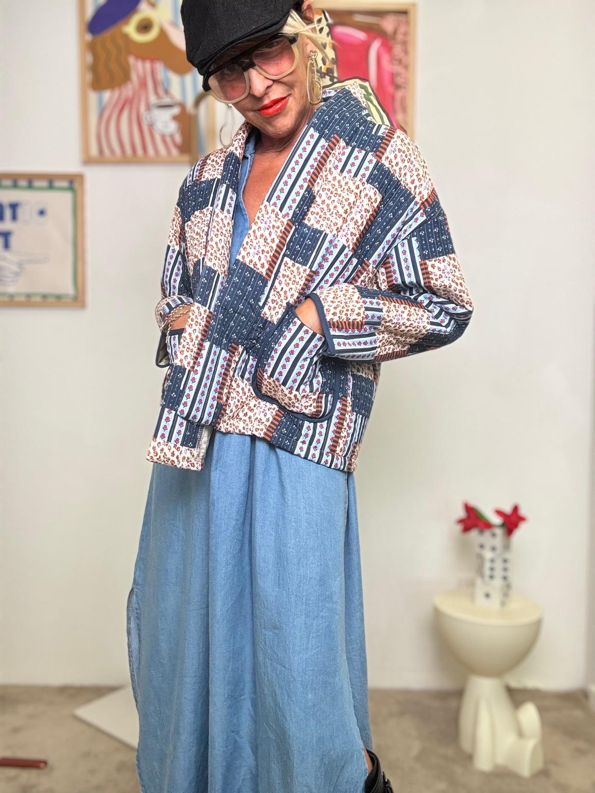 FEMALE- Giacca Kimono Patchwork  LArte dellEclettismo G11871/ BLU FEMALE 