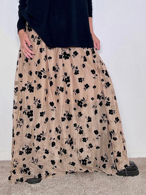 FEMALE - Gonna lunga in tessuto fluido con fiori in velluto GO86028/ BEIGE FEMALE 