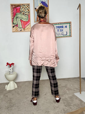 SOUVENIR - Pantalone a quadri cropped  stile sartoriale con un tocco moderno S38M0304/ MORO SOUVENIR 