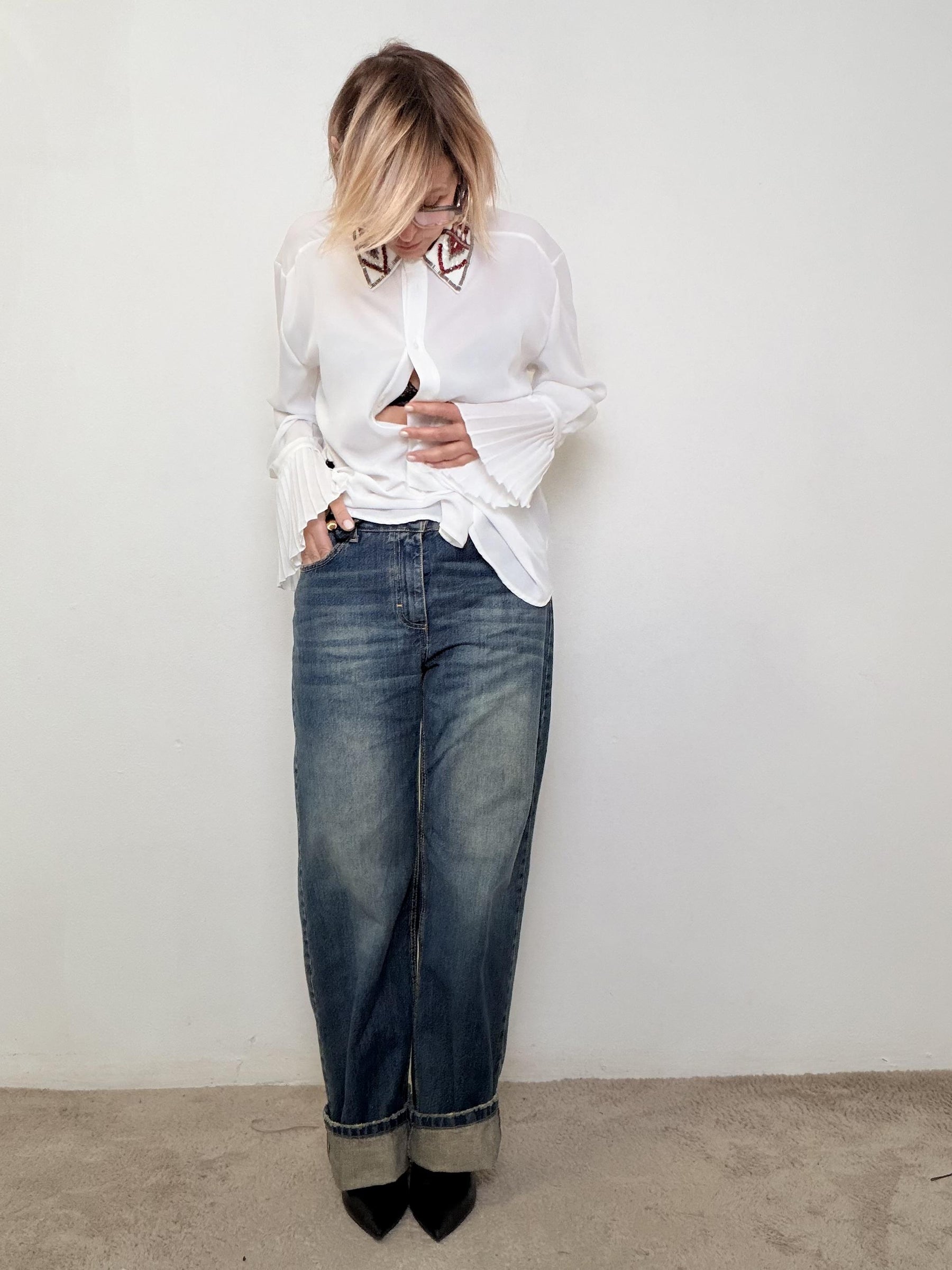 SOUVENIR - Jeans donna a gamba dritta con risvolto  versatili, comodi e super trendy C38S0021/ JEANS SOUVENIR 