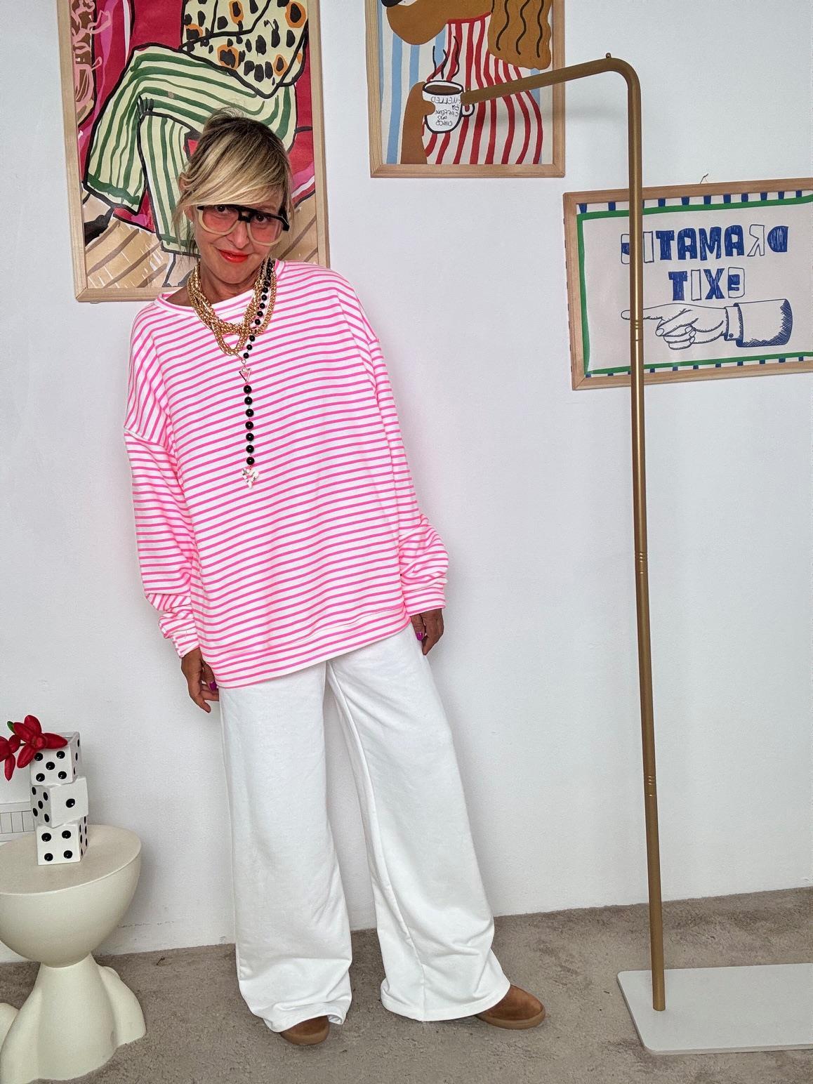 FEMALE - Felpa oversize donna a righe fuxia R7612-BALANCE/ RIGA FUXIA FEMALE 