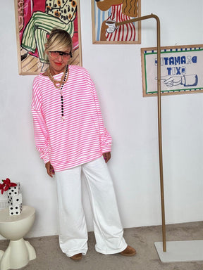 FEMALE - Felpa oversize donna a righe fuxia R7612-BALANCE/ RIGA FUXIA FEMALE 