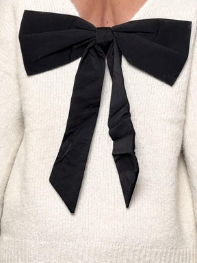 FEMALE - MAGLIA MORBIDA CON SCOLLO A V E FIOCCO DIETRO  DOLCE DAVANTI, WOW DIETRO ZM69135/ PANNA FEMALE 