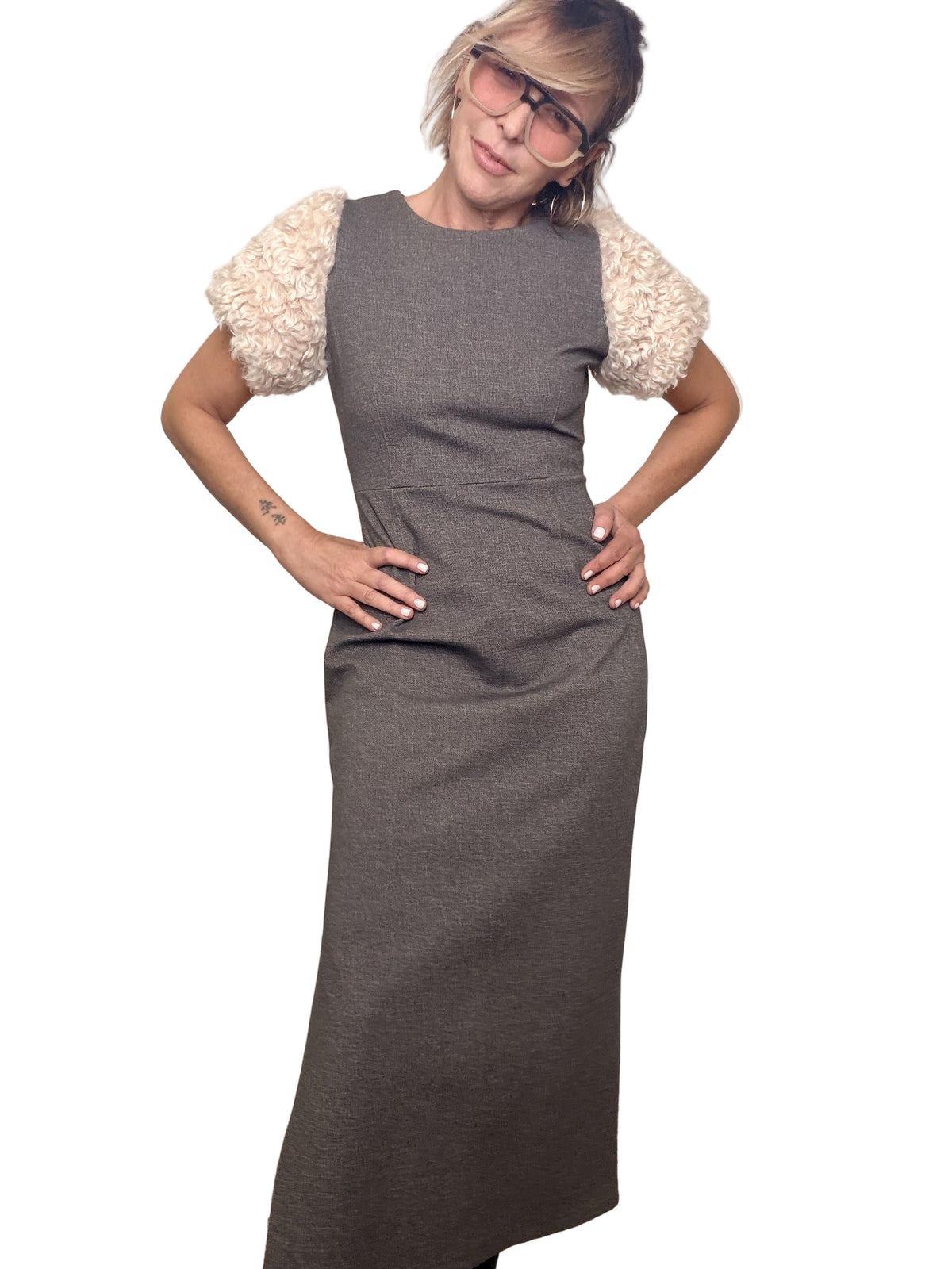 SUSY MIX - Abito Faux Fur Power Sleeves S0065/ BEIGE SUSY MIX 