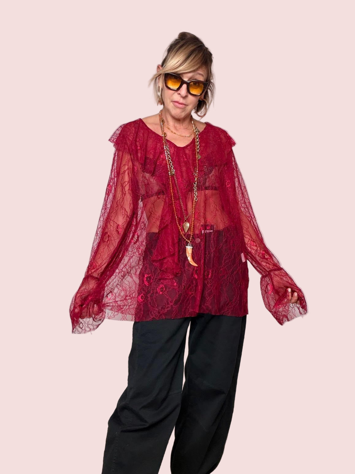 SUSY STAR - MAGLIA  PIZZO VINO ST25909/ VINO SUSY STAR 