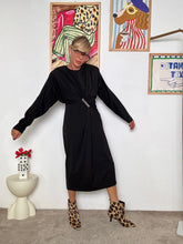 SOUVENIR - Abito nero midi donna con drappeggio  elegante, moderno e super chic F38X0137/ NERO SOUVENIR 