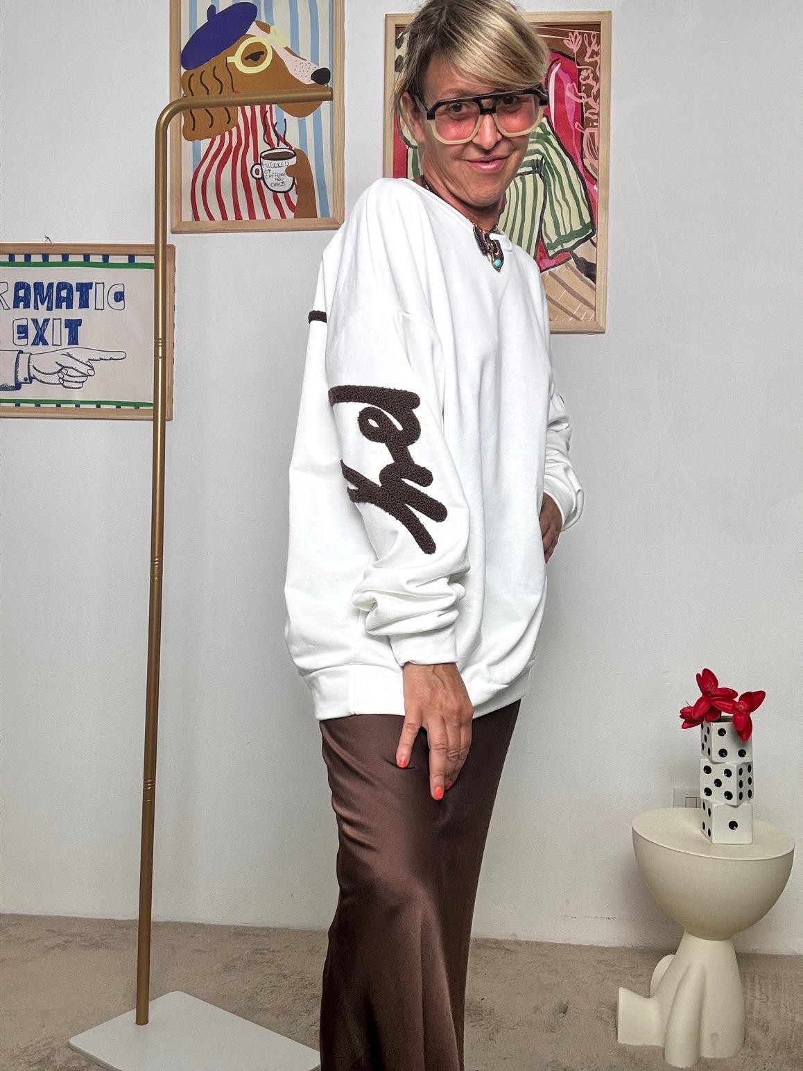 FEMALE - Felpa Oversize "Happy Mood"  Comfort con Personalità! PANNA R51109/ PANNA FEMALE 