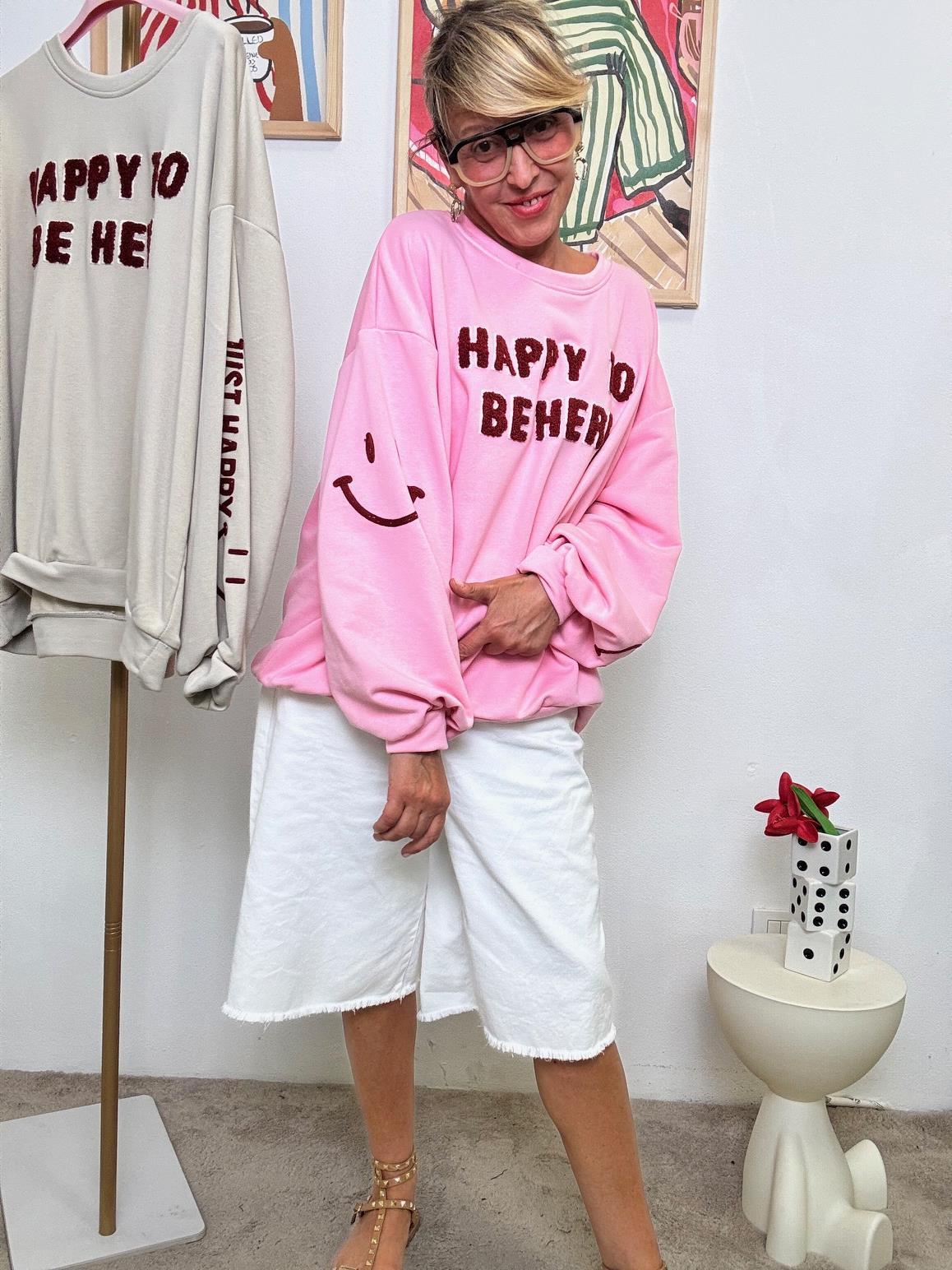 FEMALE -Felpa "Happy To Be Here"  Mood Positivo e Stile Oversize  ROSA R51090/ ROSA FEMALE 