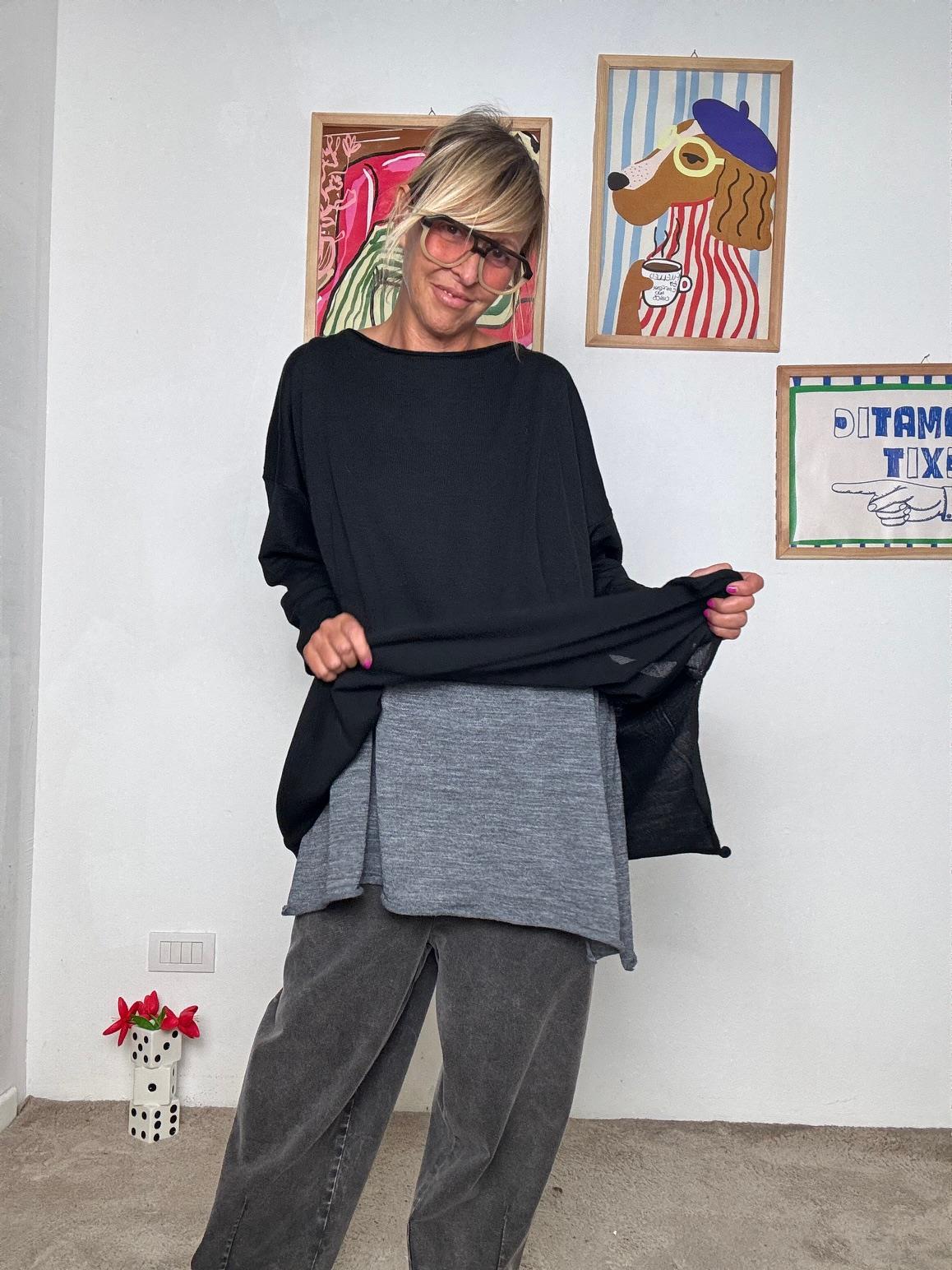 SUSY STAR - Maglia basic con dettaglio a contrasto: semplicità e stile quotidiano nero e grigio ST78422A/ NERO SUSY STAR 