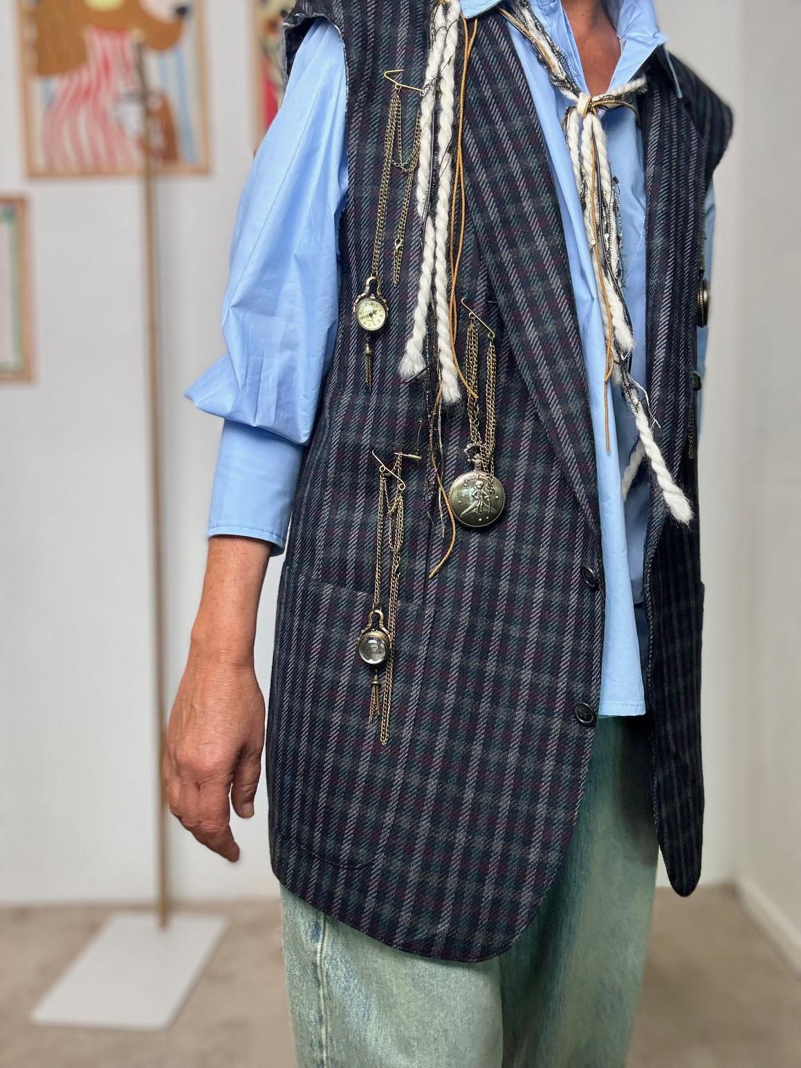 SOUVENIR - Gilet "IL PICCOLO PRINCIPE"  Stile retrò con un tocco dironia di lusso CHECK BLU F38X0156/ BLU SOUVENIR 