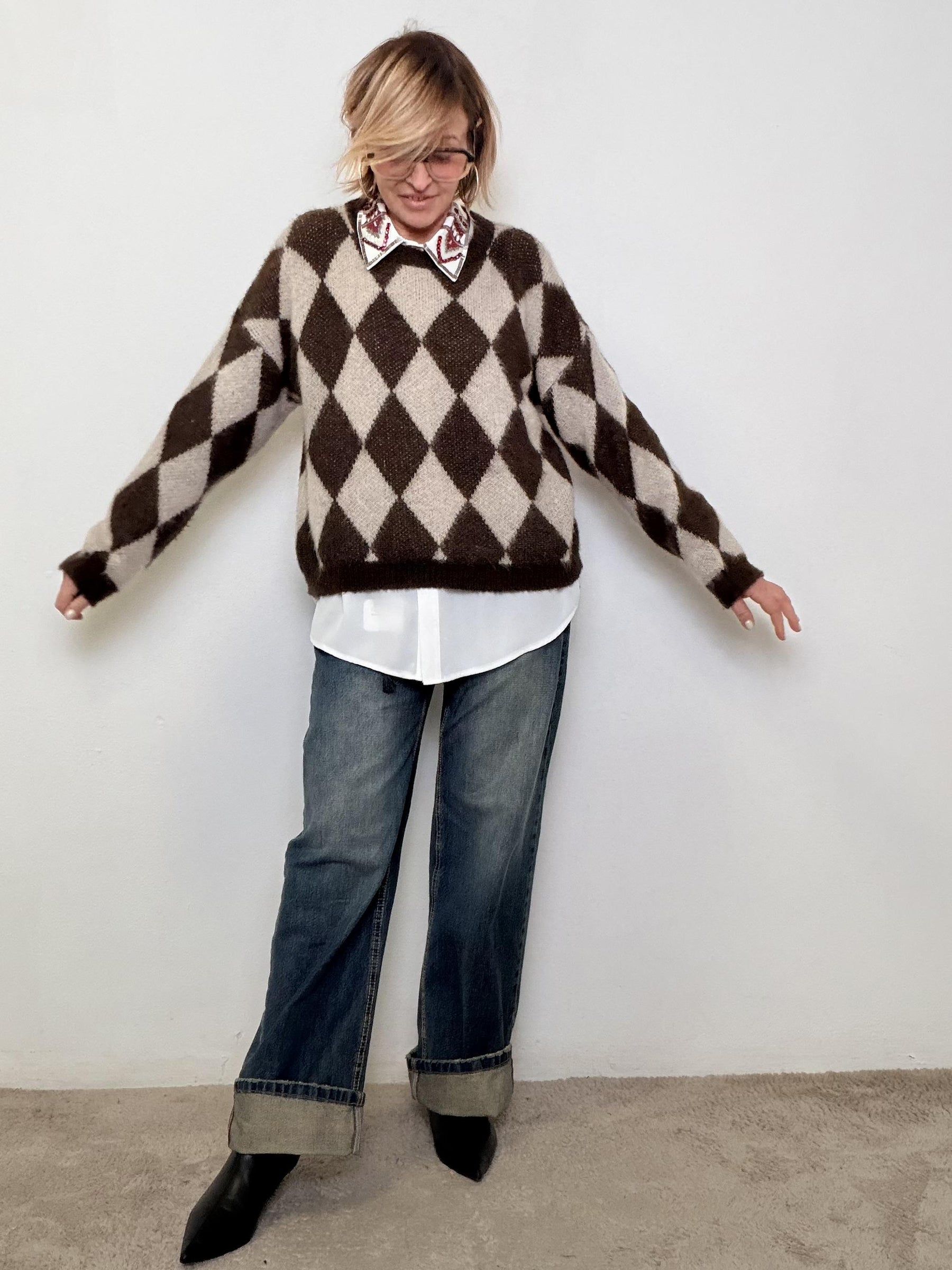 SOUVENIR - MAGLIA Maglia "Argyle Cozy Mood" S38B1034/ MORO SOUVENIR 