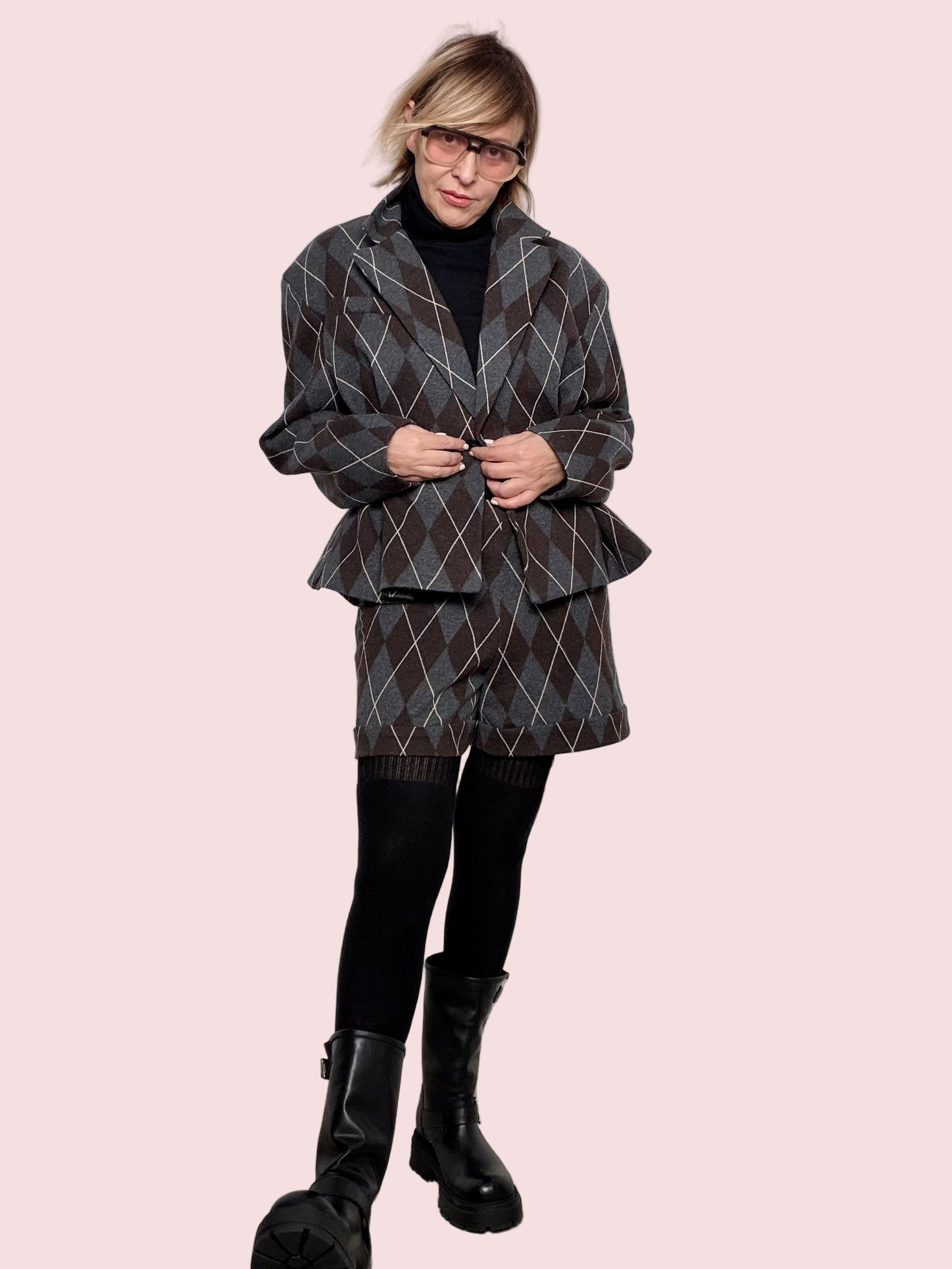 PHILIA LOFT - GIACCA ARGYLE CHIC  la blazer che trasforma ogni look in un piccolo romanzo di stile V01A1047/ MORO PHILIA LOFT 