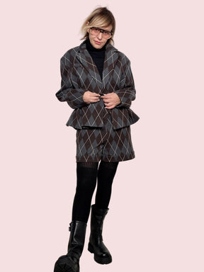 PHILIA LOFT - GIACCA ARGYLE CHIC  la blazer che trasforma ogni look in un piccolo romanzo di stile V01A1047/ MORO PHILIA LOFT 