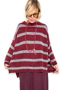 DEJA VU- Maglia morbida a righe grigia e vino A25SS404 VINO/GRIGIO DEJA VU 