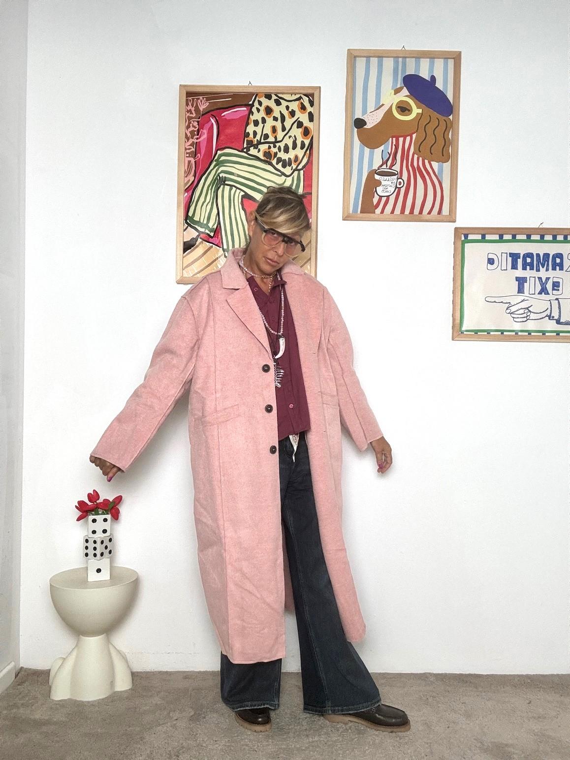 FEMALE - Cappotto lungo in panno rosa: caldo, elegante e originale WM2301/ ROSA FEMALE 