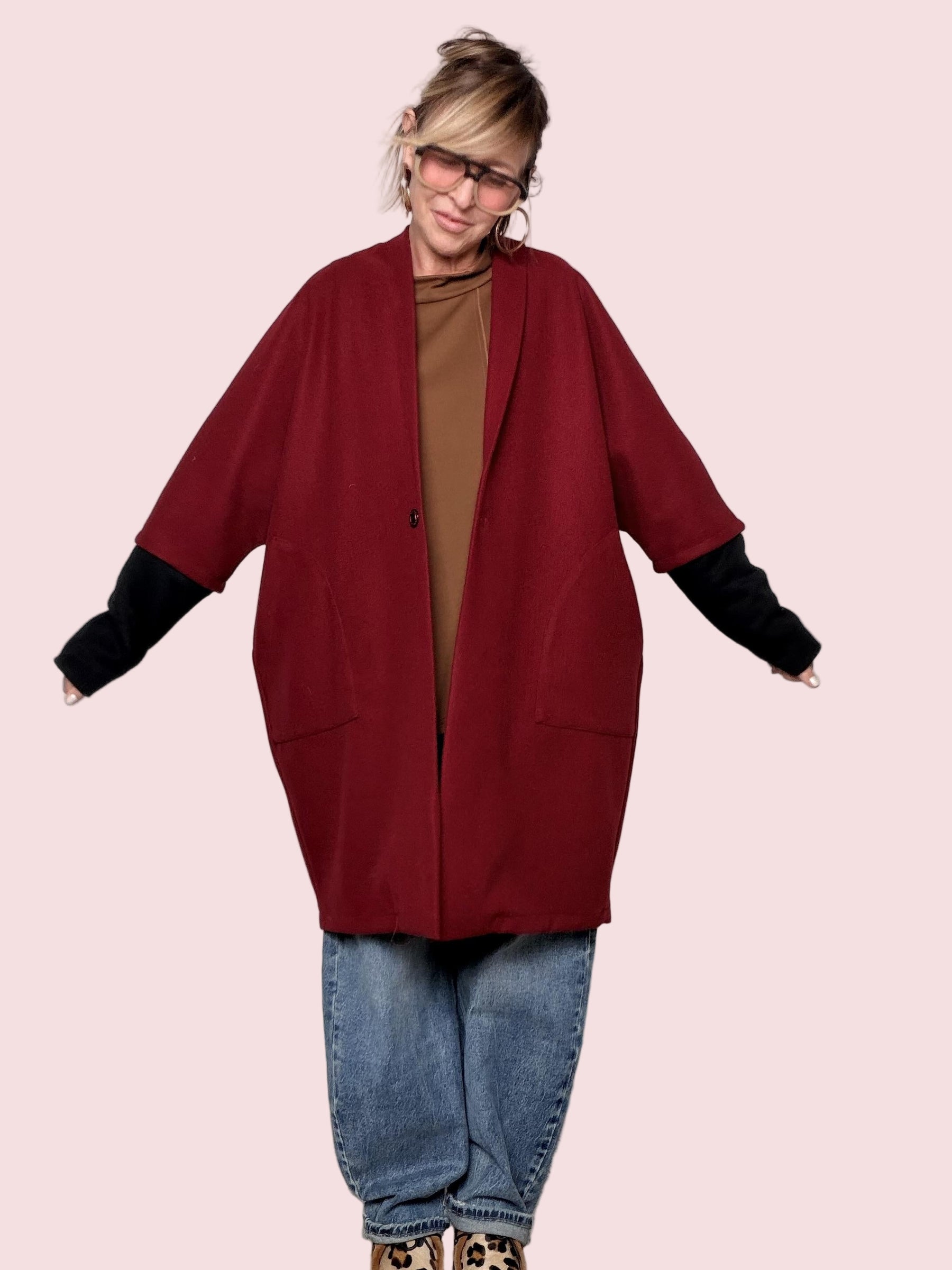 DEJA VU -  CAPPOTTO OVERSIZE MONOBOTTONE VINO A25RH610/ VINO DEJA VU 