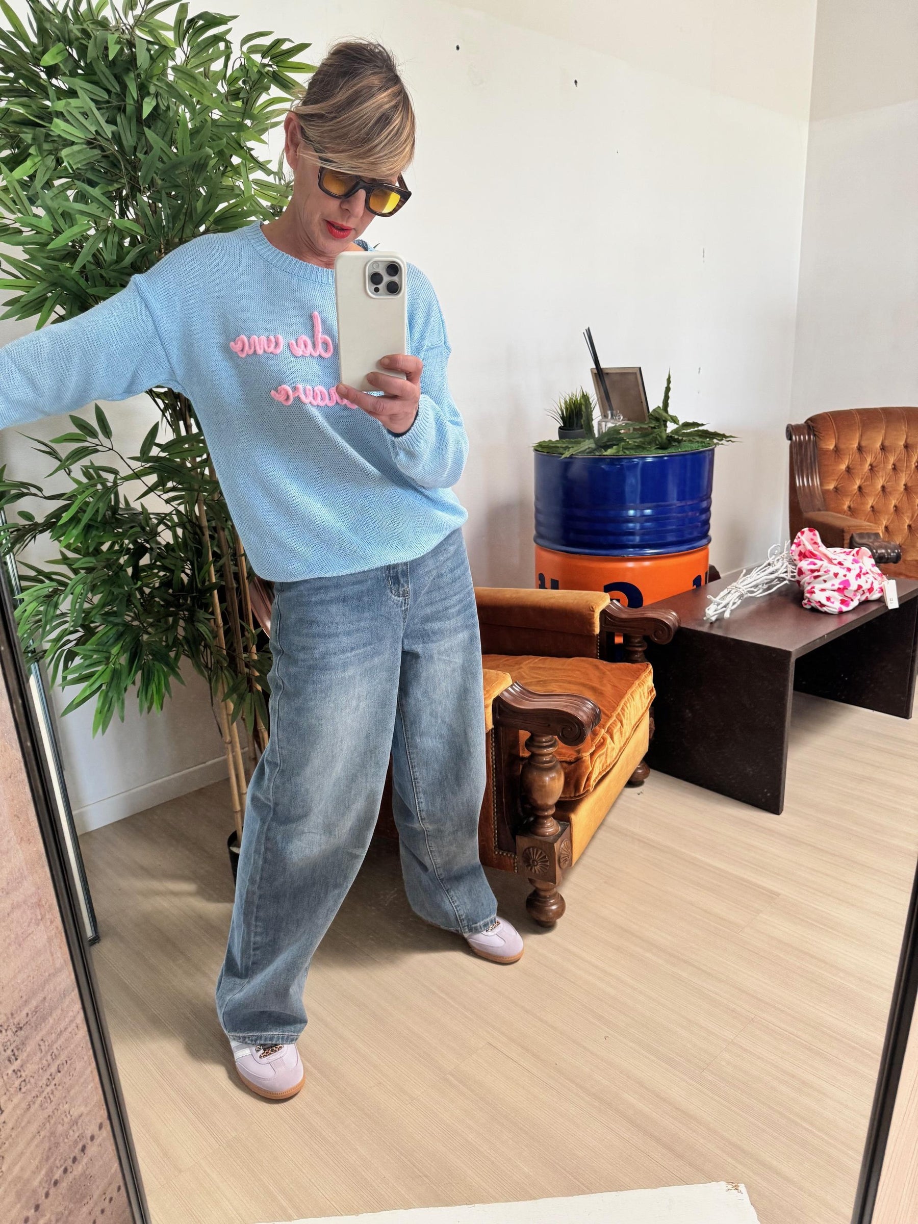 FEMALE - MAGLIA BLU SCRITTA MA DA UNO BRAVO CELESTE 2572-62/ CELESTE FEMALE 