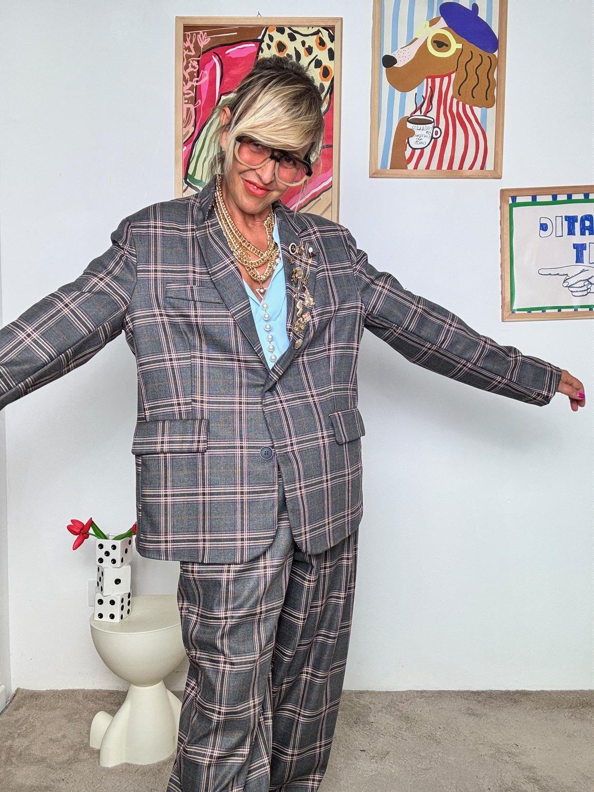 DEJA VU - Giacca donna a quadri grandi  oversize  stile sartoriale contemporaneo A25LU604/ SCOZZESE DEJA VU 