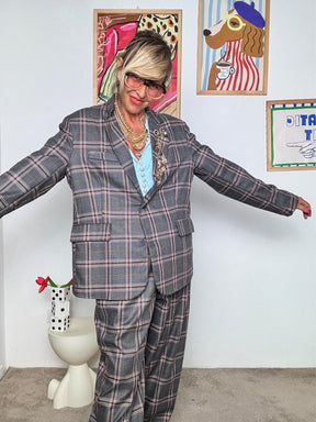 DEJA VU - Giacca donna a quadri grandi  oversize  stile sartoriale contemporaneo A25LU604/ SCOZZESE DEJA VU 