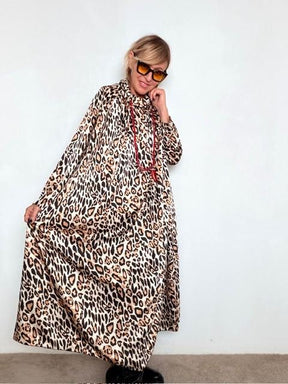 FEMALE - Abito lungo ampio con collo alto stampa animalier 38628ZGBWR/ ANIMALIER FEMALE 