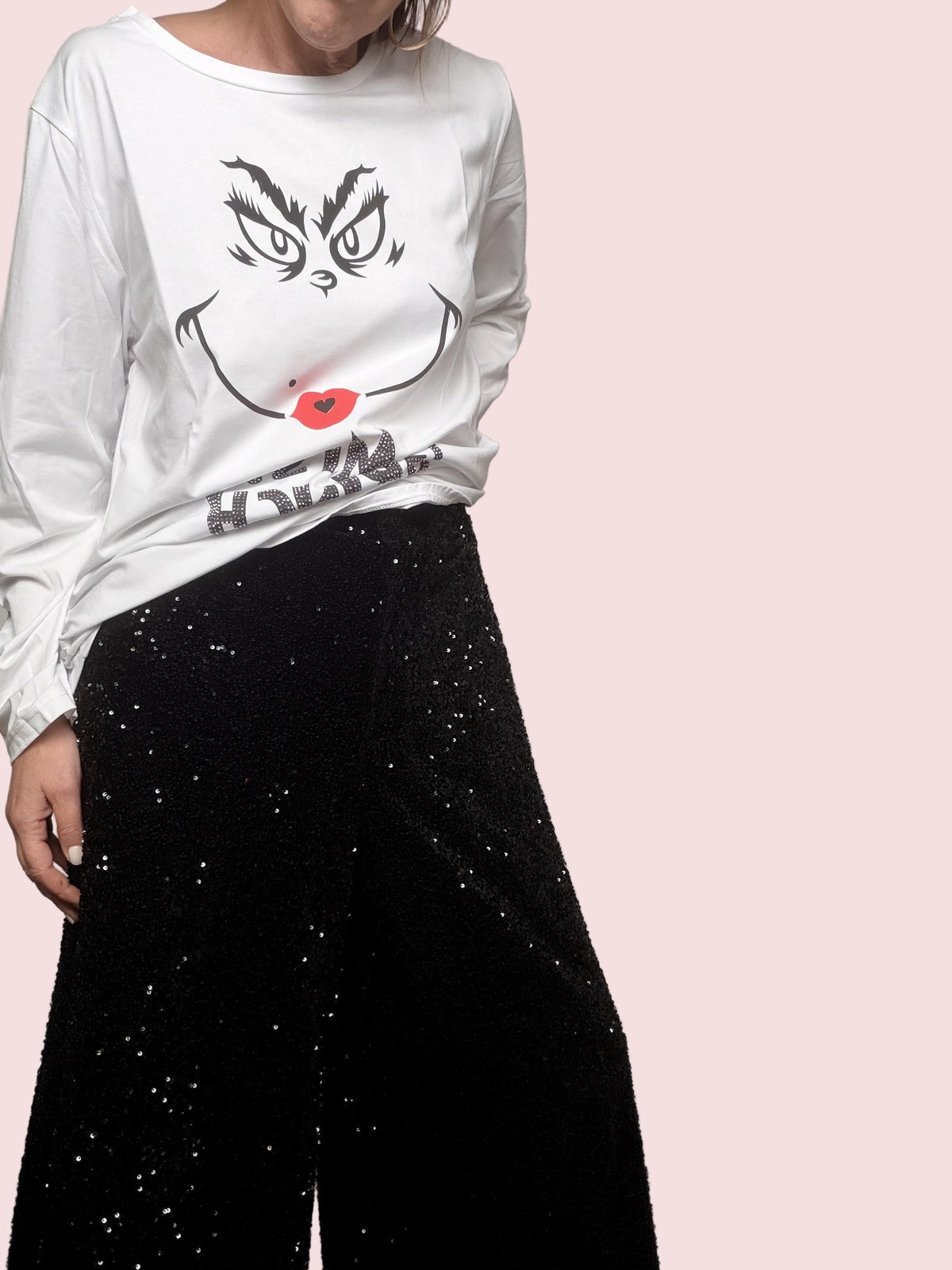 SUSY STAR - Pantalone Stardust Wide  morbido, brillante e super scenografico STS7314/ NERO SUSY STAR 