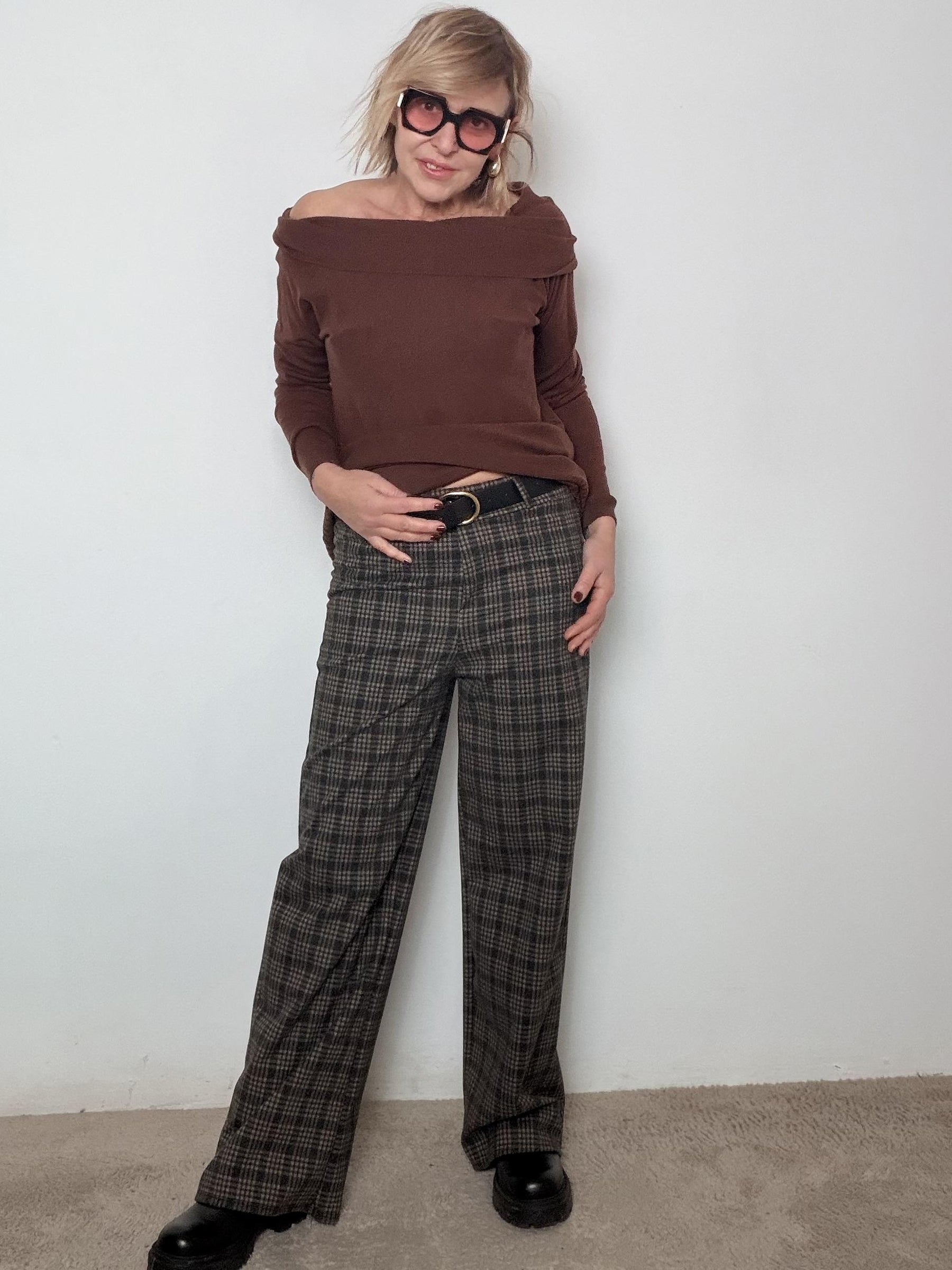 Pantalone a Quadri  Comfort Chic dal Gusto Retrò 33279FGHT/ CHECK MARRONE FEMALE 