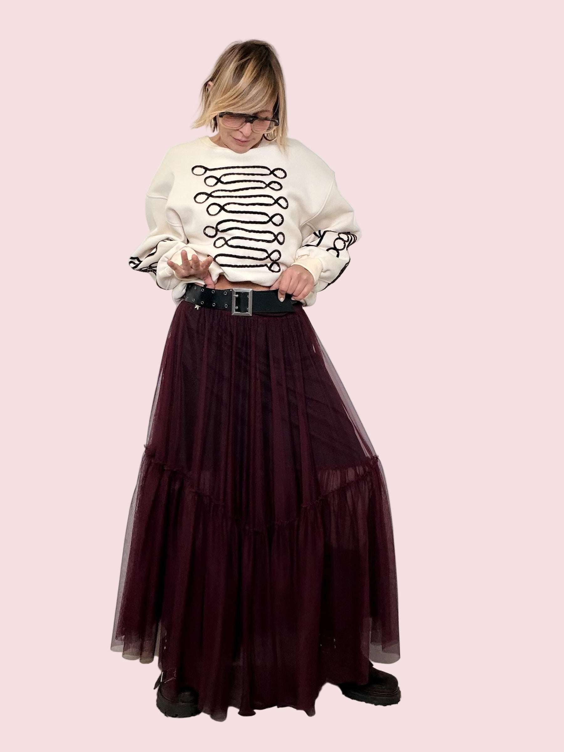 SOUVENIR - GONNA TULLE ROCK CON CINTURA BORDEAUX S38M1532/ BORDEAUX SOUVENIR 