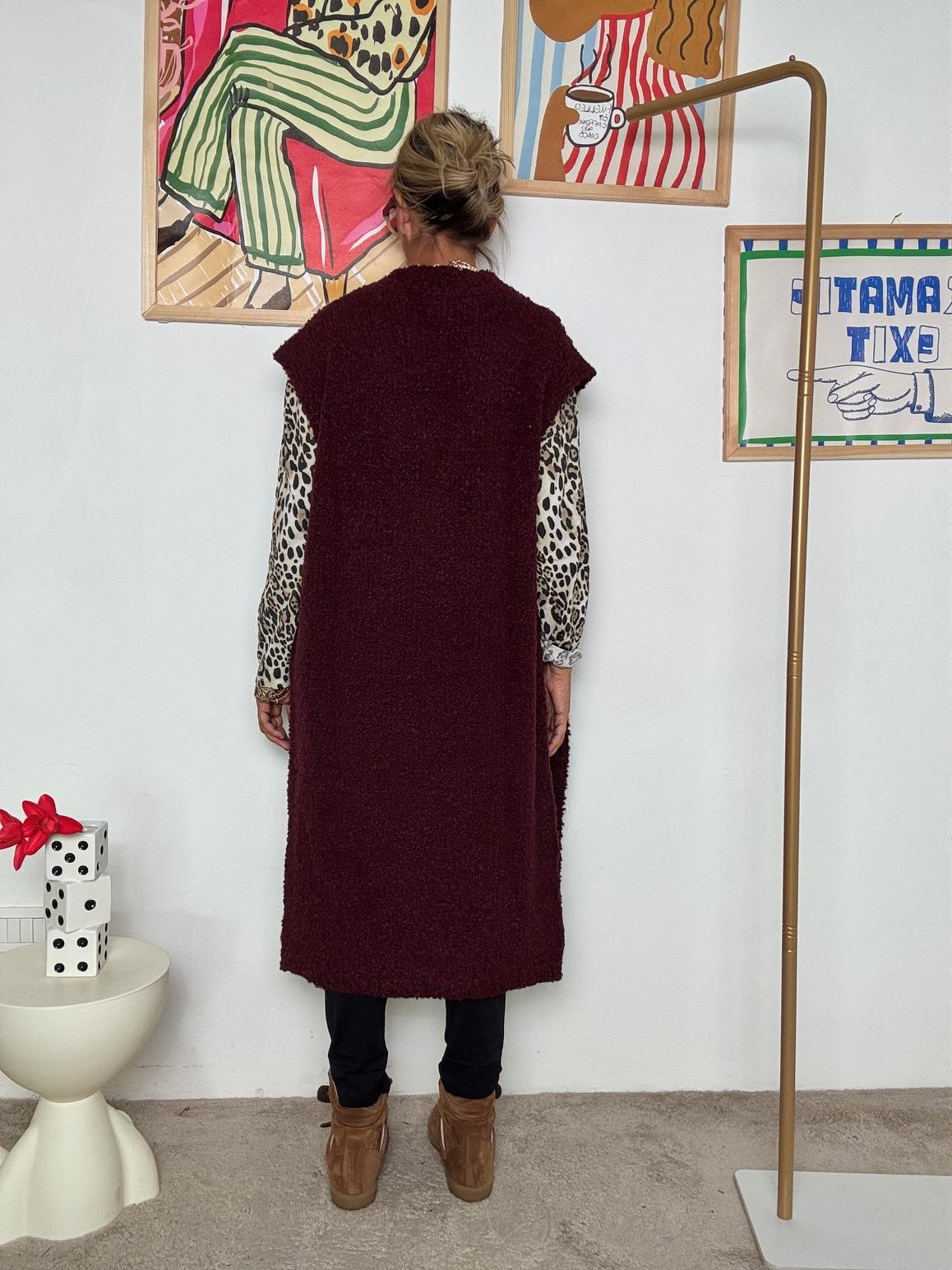 SUSY STAR - Cardigan lungo nero senza maniche in lana bouclé VINO STWK3017/ VINO SUSY STAR 