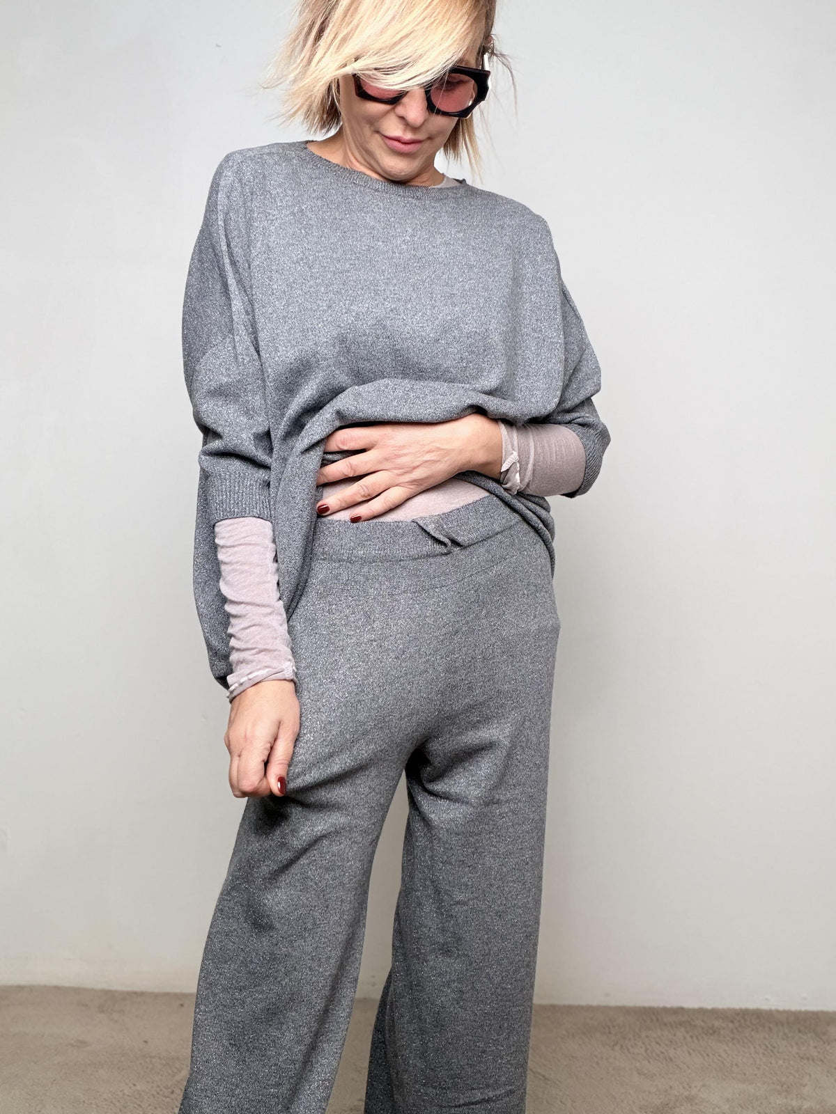 SUSY STAR  Pantalone in Maglia Lurex  Lounge con Luccichio grigio ST570188LX/ GRIGIO ANTRACITE SUSY STAR 