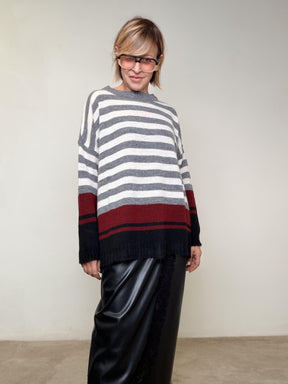 DEJA VU - MAGLIA STRIPE COZY GRIGIO A25SS416/ GRIGIO DEJA VU 