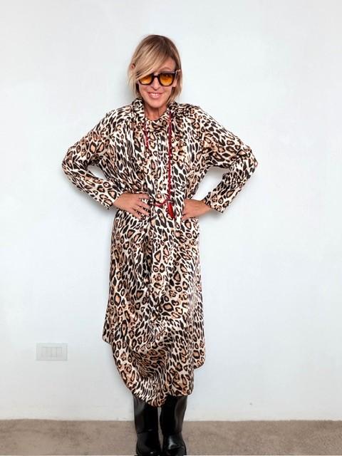 FEMALE - Abito lungo ampio con collo alto stampa animalier 38628ZGBWR/ ANIMALIER FEMALE 