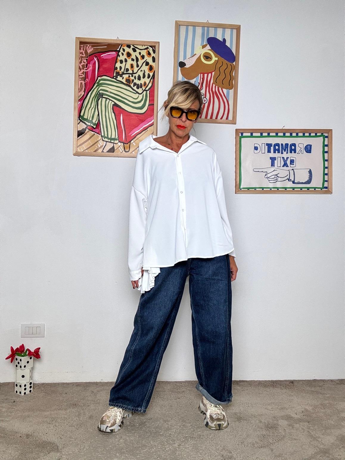 FEMALE - Jeans a Gamba Larga Unisex in Denim Rigido  Stile Urban Oversize WZ139/ JEANS FEMALE 